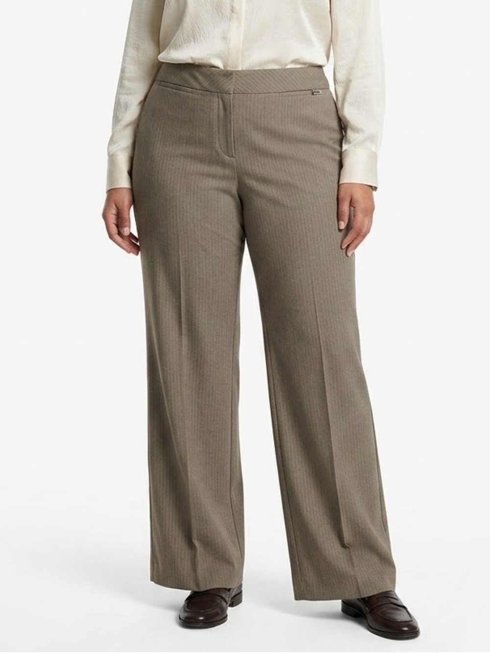 Express Editor Pinstripe Wide Leg Dress Pants Tan Brown Trouser Size 6R